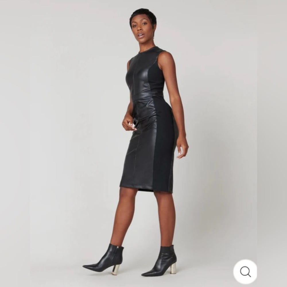 SPANX Vegan Leather Combo Fitted Dress Classic Black Medium NWT